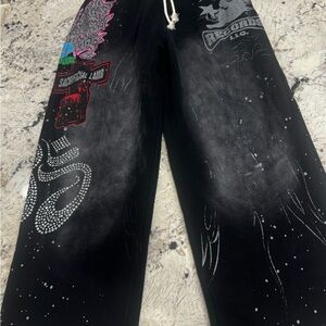 Black hellstar rhinestone sweatpants